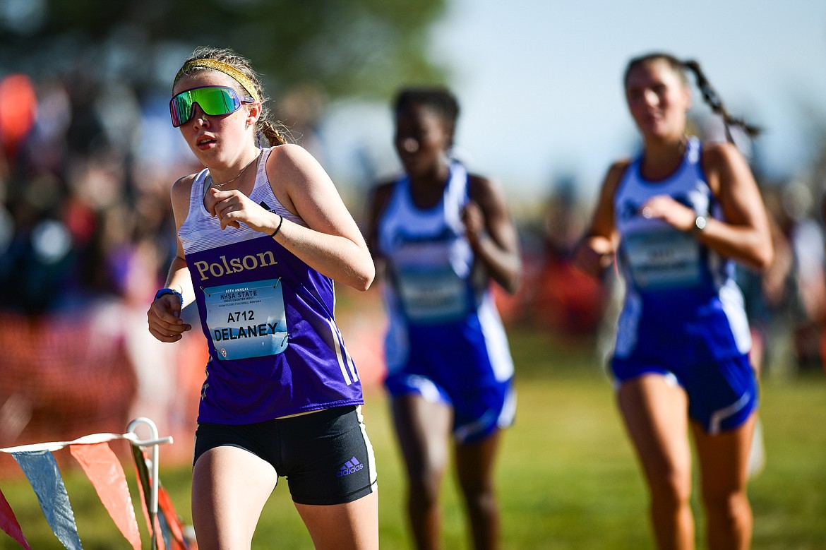 Polson's Morgan Delaney runs the course during the Class A girls race at the state cross country meet at Rebecca Farm on Saturday, Oct. 21. (Casey Kreider/Daily Inter Lake)