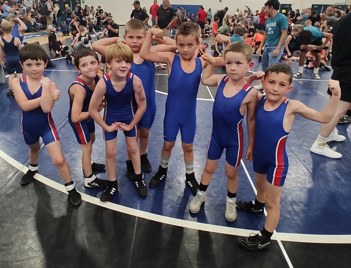 Courtesy photo
Some of the Buzzsaw Wrestling Club members competing in a fall North Idaho League wrestling tournament Saturday at Coeur d'Alene High: From left, Easton Jachetta, Reid Jachetta, Teagan Justus-Munsey, Carter Heavey, Cole Berger, Lane Berger and Blake Jennings.