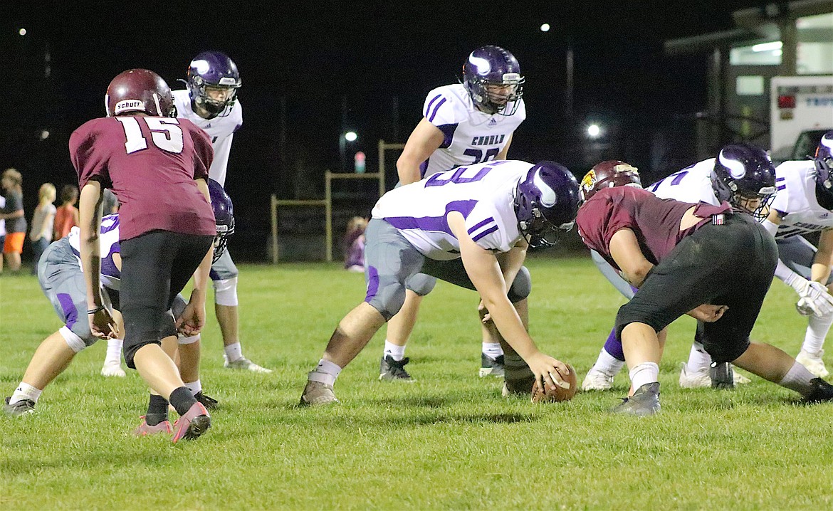 Viking Denny Black readies the snap during last Friday's game against the Troy Trojans. (Michelle Sharbono photo)