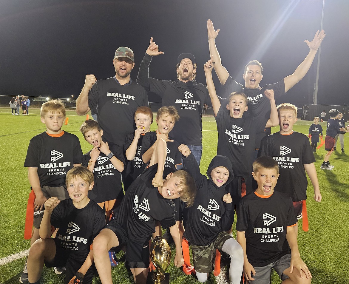 Courtesy photo
The Hornets won the 3rd/4th grade flag football championship in Real Life Sports. In the front row from left are Maverick Bartle, Axel Cysewski, Liam Mavrinac and Torin Chesnut; second row from left, Kamden Vick, Kellen Dyk, Rory Vick, Cohen Tacheny, Jones Miller and Soren Dahl; and back row from left, coaches 
Dan Mavrinac, Cameron Chesnut and Flynn Vick.