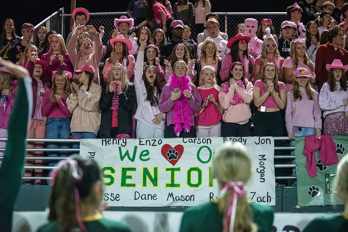 The Whitefish crowd cheers on their seniors at the Dawg Pound on Friday, Oct. 20. (Avery Howe/Hungry Horse News)
