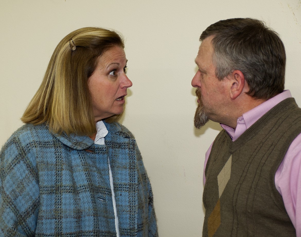 Bigfork Community Player's actors Michele Shapero discusses rules of engagement with John Goroski in the Neil Simon comedy "Plaza Suite." (Photo provided by Dave Vale)