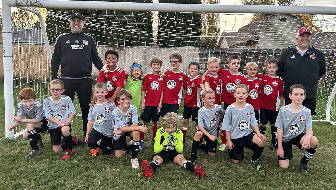 Courtesy photo
The Timbers North FC 15 boys Red and White soccer teams played an interclub match last Friday, with goals scored by Beckham Sharbono, Cooper Corbeill, Quentin Lee Toelle, Deacon McBroome, and Chase Baune. In the front row from left are Emmett Quick, Deacon McBroome, Silas Ballou, Harvey Granier, Robert Sasser, Chase Baune, Bennett McBroome and Maxwell Spendlove; and back row from left, coach Robin Bundy, Quentin Lee Toelle, Porter Caten, Beckham Sharbono, Case Schwarz, Thomas Davis, Maddox Hoy, Jaxon Mitchell, Cooper Corbeill, Matt Shandy and coach Ian McKenna.