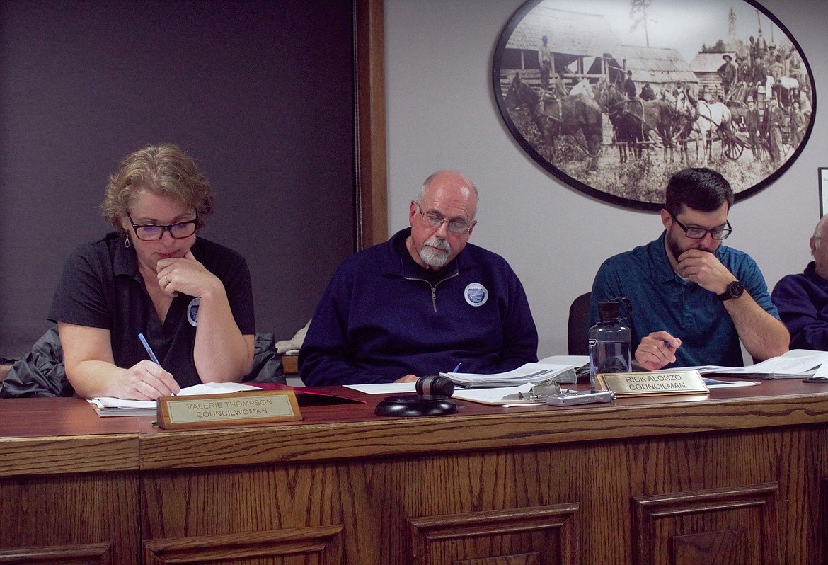 Bonners Ferry city council members at the Oct. 24 meeting, (left) Val Thompson, Mayor Rick Alonzo and Adam Arthur.