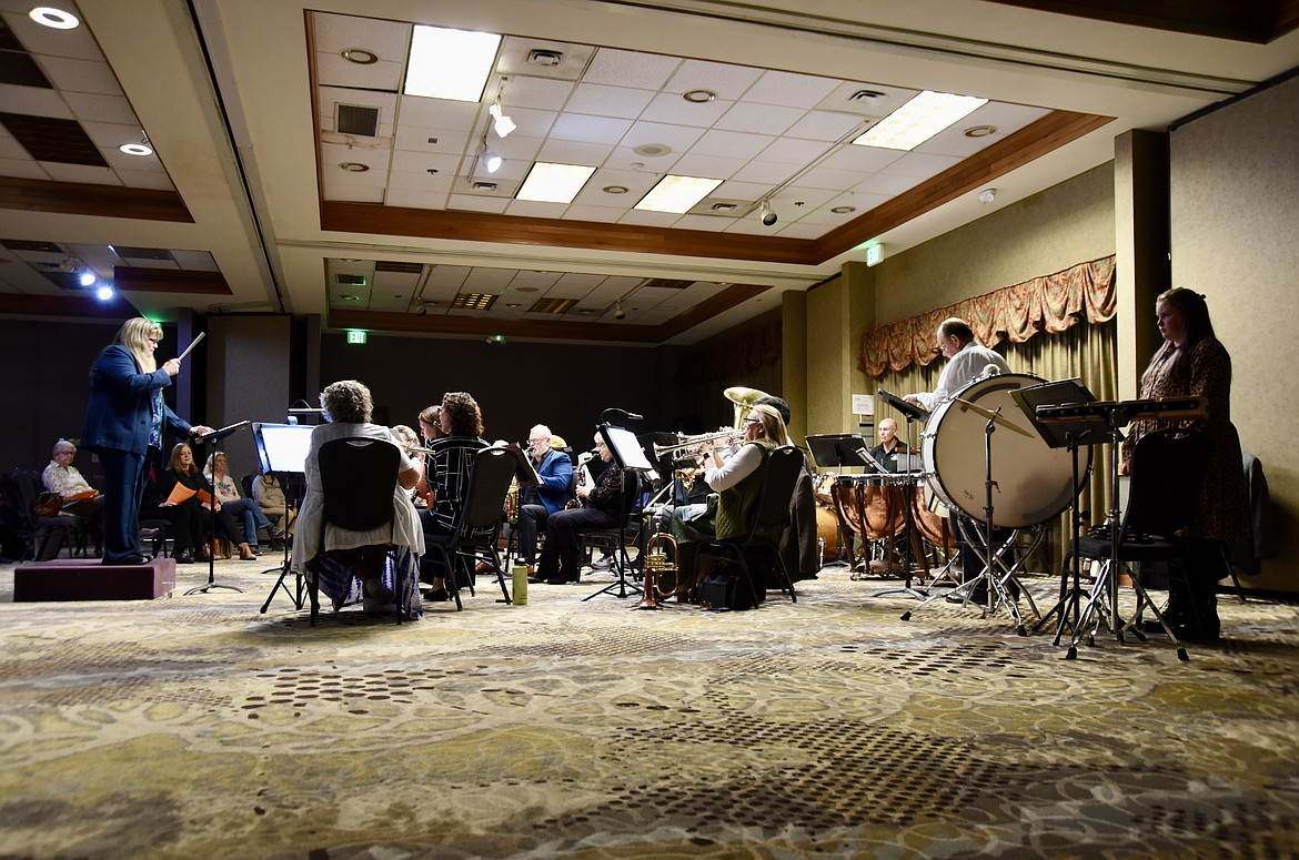 The Flathead Valley New Horizons Band plays during its Fall Family Pops Concert on Oct. 19 at the Red Lion in Kalispell. The band is directed by Eileen Alexander and focuses on providing an opportunity for adults to learn to play music. (Heidi Desch/Daily Inter Lake)