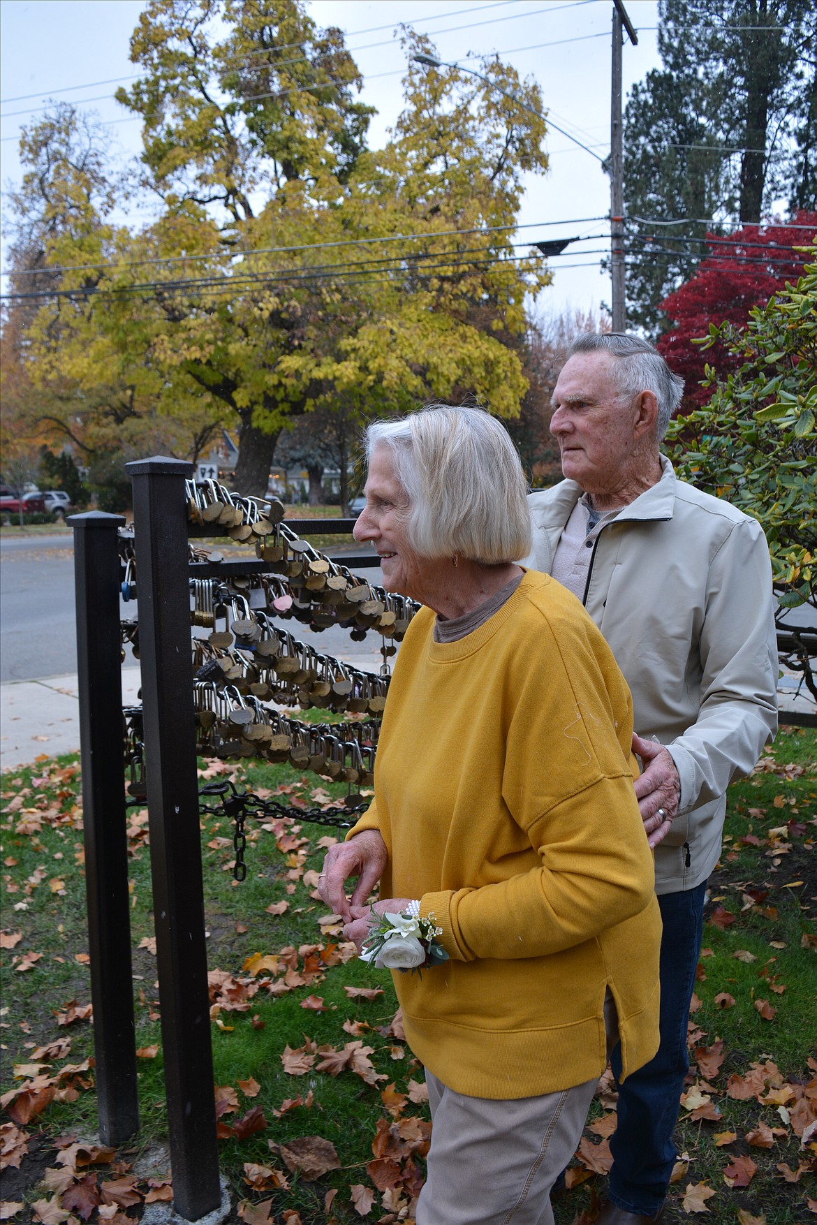 Marilyn and Paul Peterson were surprised by their family when they had a repeat of their initial wedding 60 years later on Oct. 26. They placed a lock engraved with their names outside the Hitching Post after the ceremony.