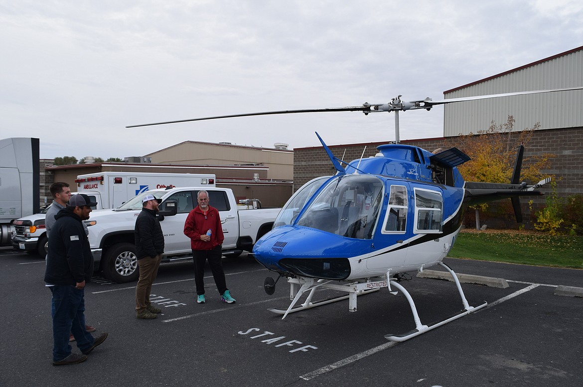 North Wind Aviation flew in a helicopter, pictured, to Othello High School for the 2023 Othello Career Showcase Tuesday.