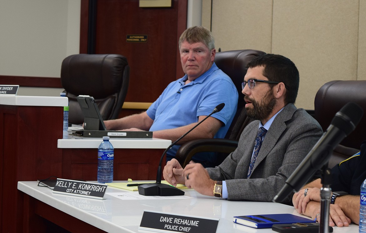 Othello City Attorney Kelly E. Konkright presents a draft of a code of conduct for city council members, which the city is currently lacking aside from state law on conduct.