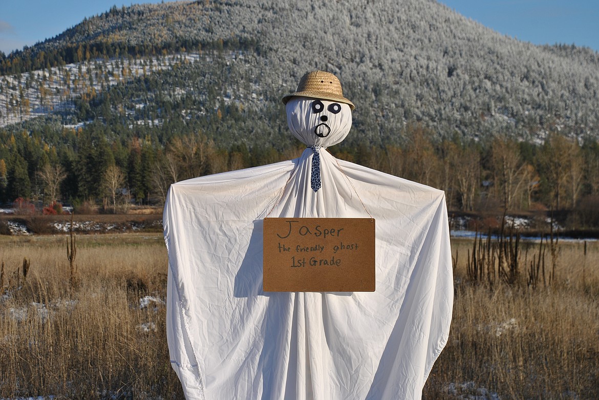 Scarecrow Row in St. Regis along Highway 135 had six entries this fall. This ghost fit in well with a frosty background, made by the St. Regis First Grade Class.(Mineral Independent/Amy Quinlivan)