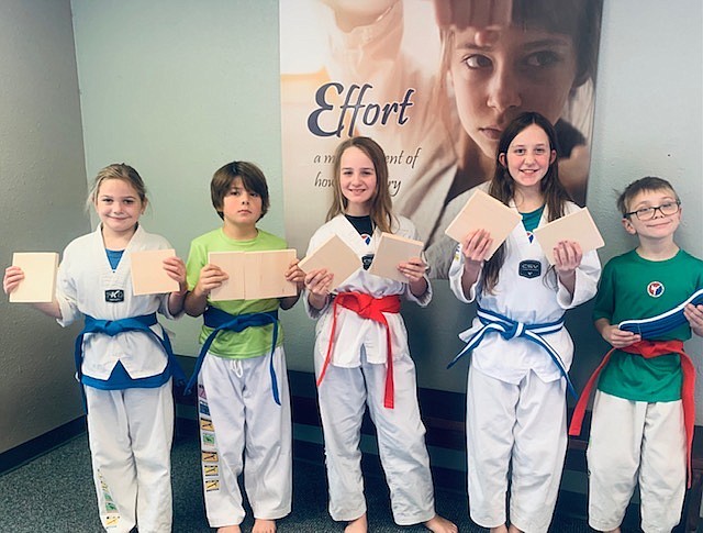 Sandpoint Martial Arts athletes pose for a photo after completing their belt testing earlier this month. Pictured, left to right, Mandolin Hinshaw (Blue Belt), Dominic Cipriano (Blue Belt), Eleanora Williams (Red Belt), Delaney Peterson (Blue Stripe Belt), Nick Sloan (Red Belt).