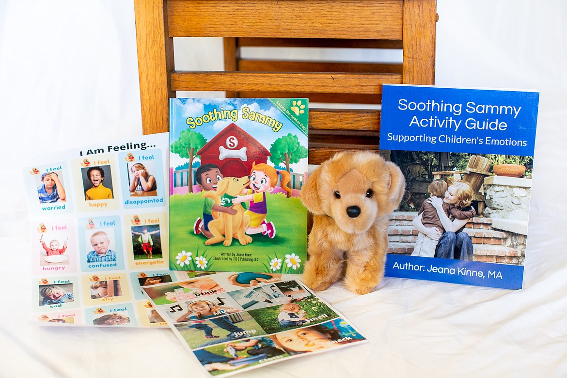 A "Soothing Sammy" emotional program kit comes with an educational guidebook, a Sammy plush dog, stickers, activity guides and tips to make a box of soothing objects to help regulate big emotions.