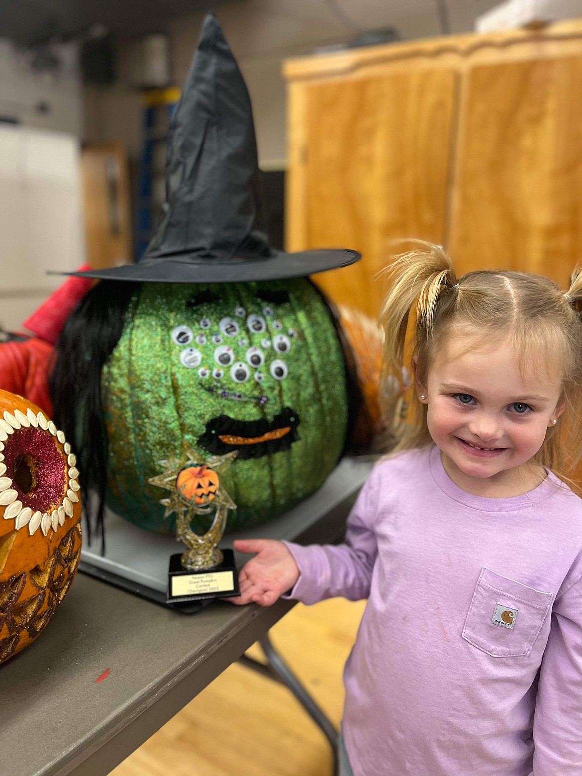 Noxon's Great Pumpkin contest grand champion winner kindergarten student Retta Fitchett. (Photo provided)