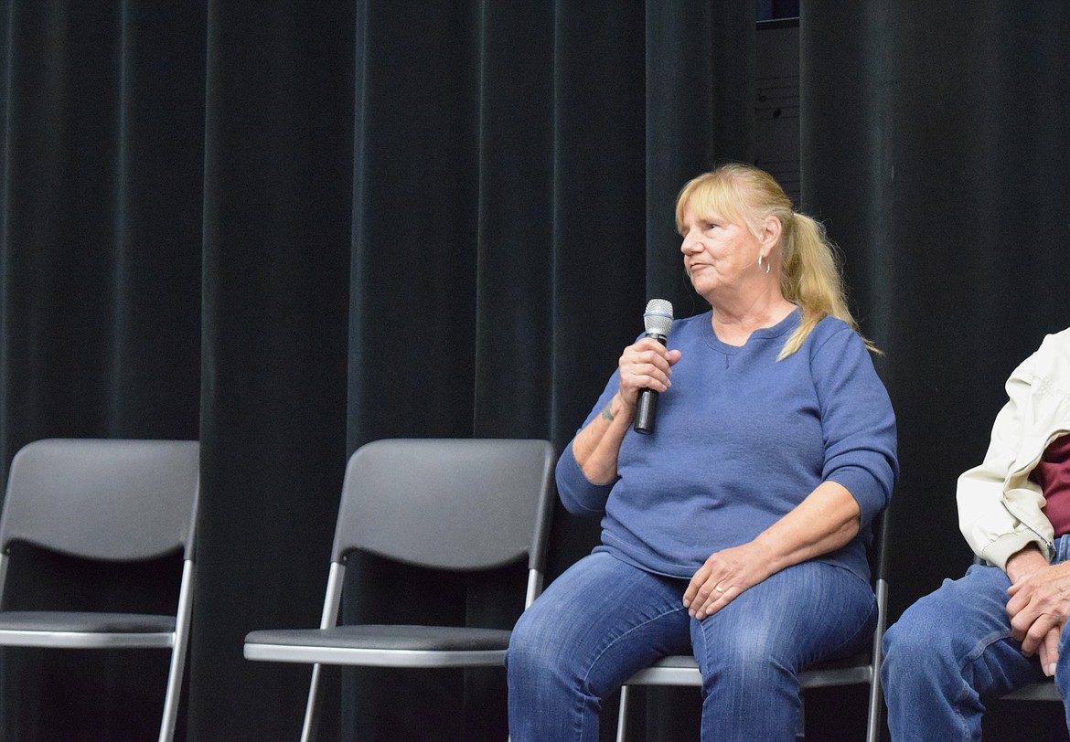 Debra Crain speaks at the South Grant County candidate forum in Mattawa Wednesday at Wahluke High School.