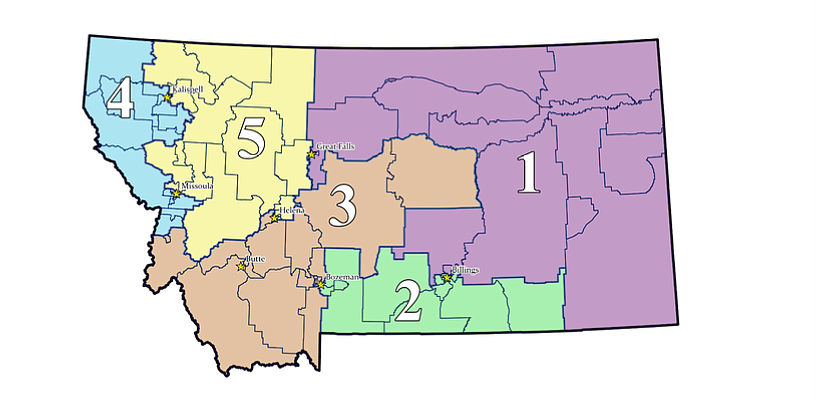 The new PSC map approved by the 2023 Montana Legislature, which is being challenged in court as unconstitutional. (Screenshot via lawsuit)