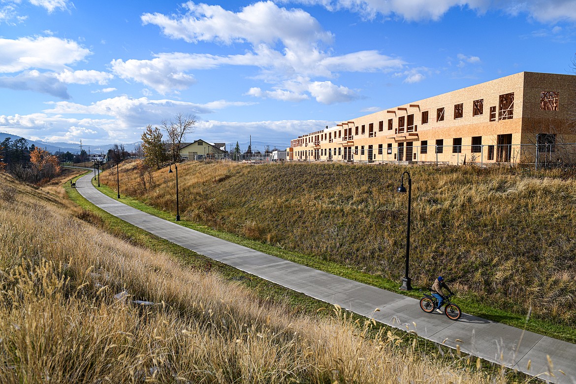 The Parkline Towers apartment buildings under construction along the Parkline Trail in Kalispell on Friday, Nov. 3. (Casey Kreider/Daily Inter Lake)