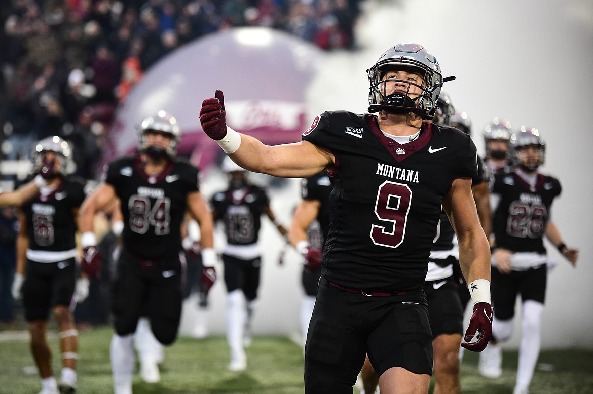 The Montana Grizzlies take the field before their matchup with Sacramento State at Washington-Grizzly Stadium on Saturday, Nov. 4. (Casey Kreider/Daily Inter Lake)