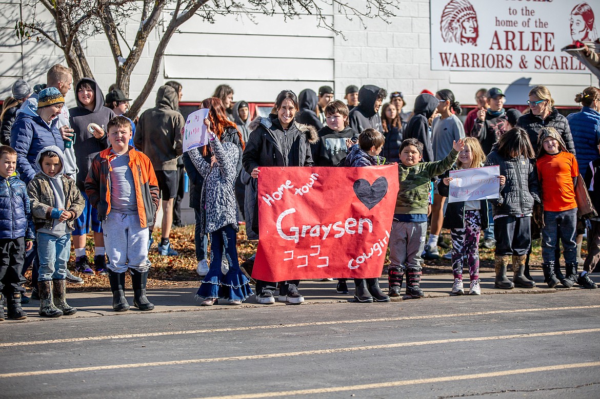 The community of Arlee turned out last Monday to honor Graysen O'Connor, who won both junior and senior barrel-racing titles at the Indian National Finals Rodeo. (Jamie Sievers photo)