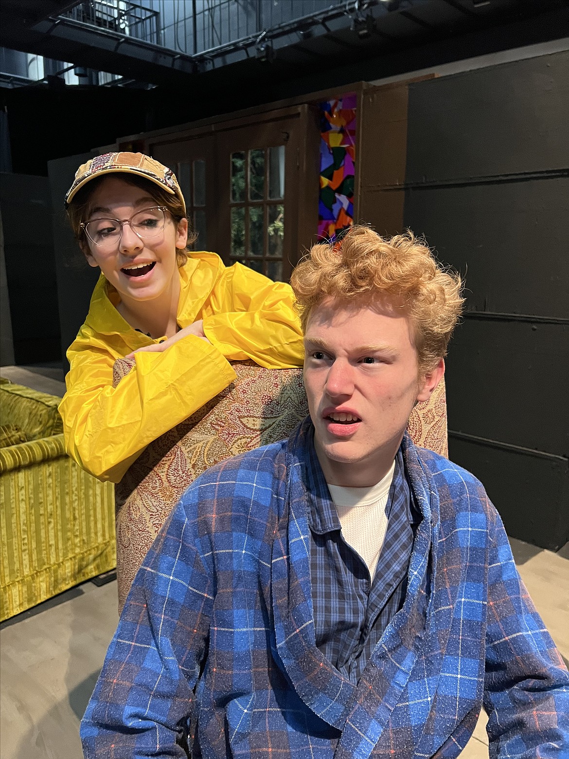 Starring in the Glacier Wolfpack Theatre’s production of “God’s Favorite” is Kaylin Stein as God’s Messenger Sidney Lipton and Alden Lamson playing God’s Favorite, Joe Benjamin.