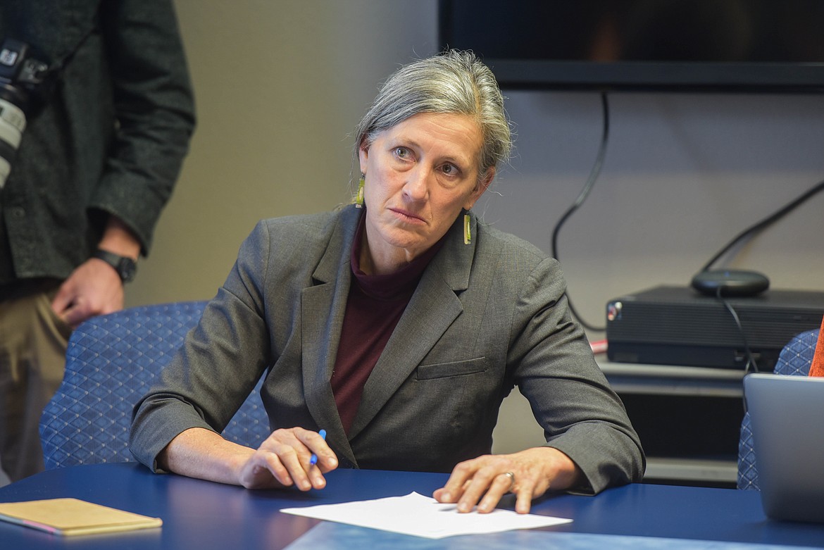 Monica Tranel, a Democrat from Missoula running against Republican Rep. Ryan Zinke in the race for Montana's 1st Congressional District, speaks with housing officials in the Flathead Valley during a roundtable discussion. (Kate Heston/Daily Inter Lake)