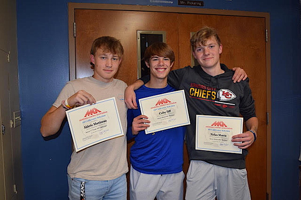 Three Libby Logger boys soccer players were voted all-conference for the 2023 season from the Northwest A division. From left, are Alderic Martineau, junior, first team all-conference, Colby Iliff, sophomore, honorable mention, and Nolan Morris, sophomore, honorable mention. (Photo courtesy Libby boys soccer)