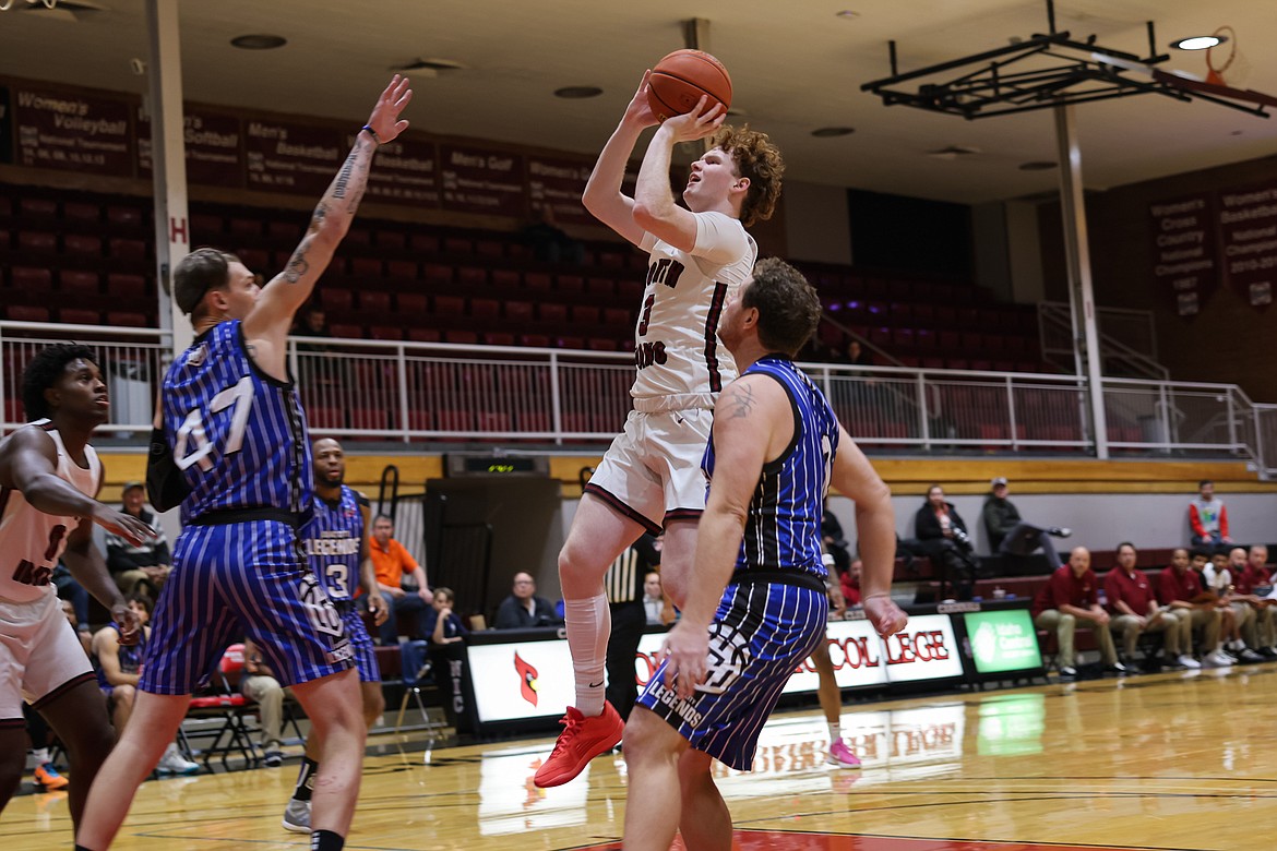 KYLE DISHAW/NIC Athletics
North Idaho College sophomore guard Cobi Campbell pulls up for a jumper during the first half of Thursday's game against the Lilac City Legends at Rolly Williams Court.