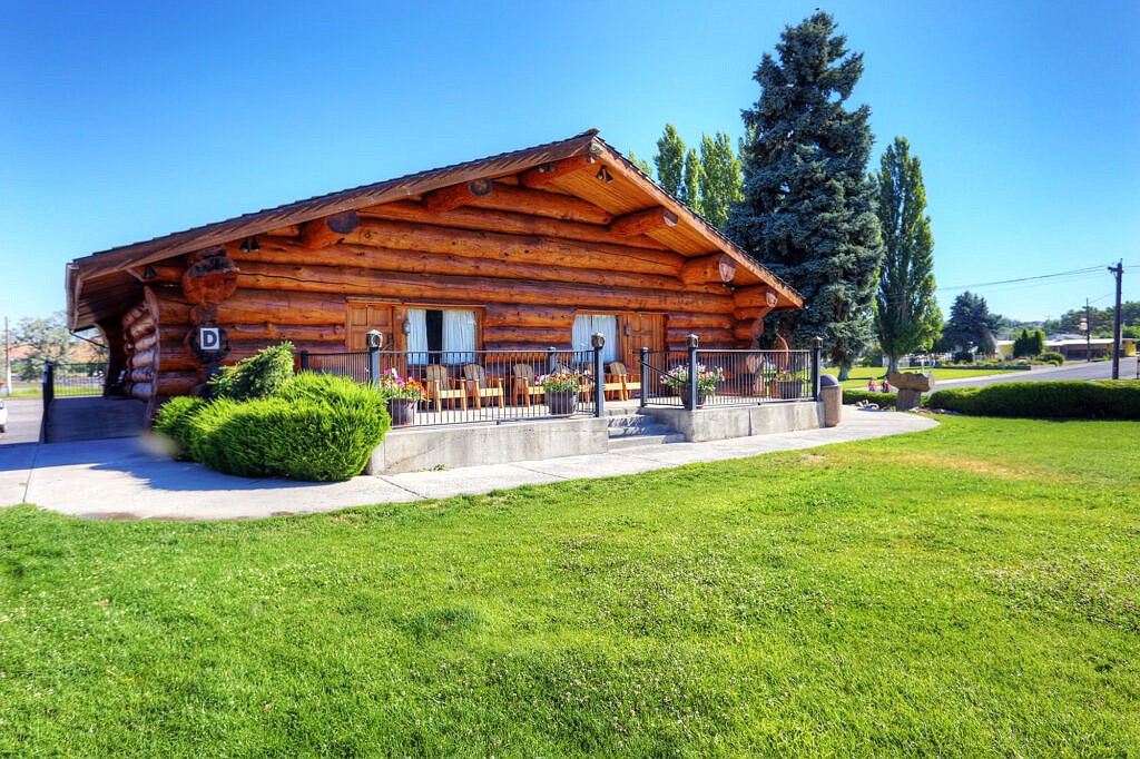 The exterior of one of the Soap Lake Natural Spa and Resort’s log cabins, which the resort’s General Manager Melinda Henry said were constructed in the 80s.