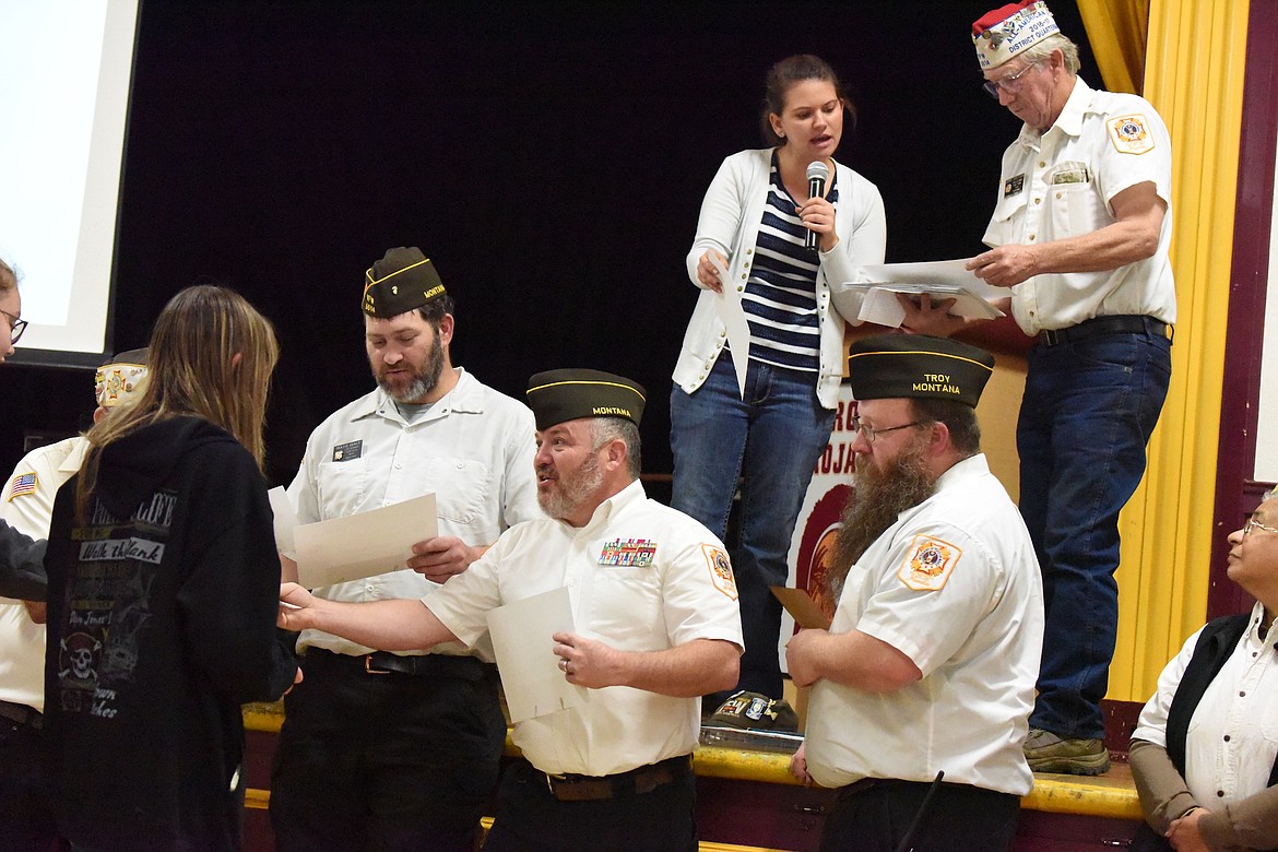 Military veterans enjoyed meeting the students during a Veterans Day ceremony on Friday, Nov. 10, at Troy Junior Senior High School. (Scott Shindledecker/The Western News)