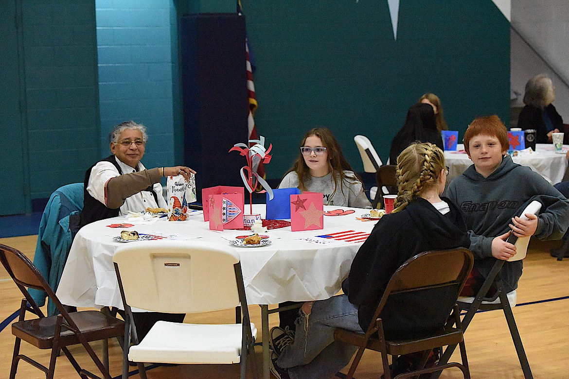 Military veterans and students at W.F. Morrison Elementary School in Troy enjoyed breakfast together during a Veterans Day ceremony on Friday, Nov. 10. (Scott Shindledecker/The Western News)
