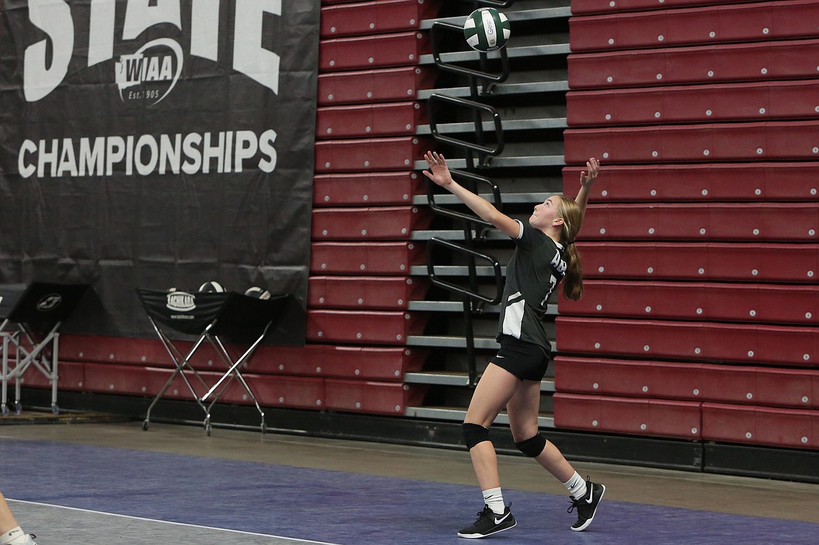 Almira/Coulee-Hartline sophomore Naomi Molitor serves the ball against Mossyrock on Thursday.