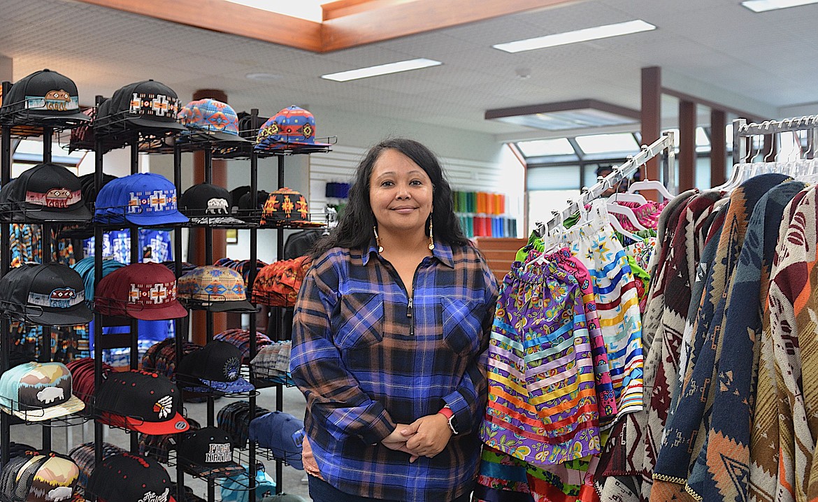 Loushie Charlo stocks the gift shop at Three Chiefs with items that are designed and made by Indigenous artists, as well as fabric and beads for artists. (Kristi Niemeyer/Leader)