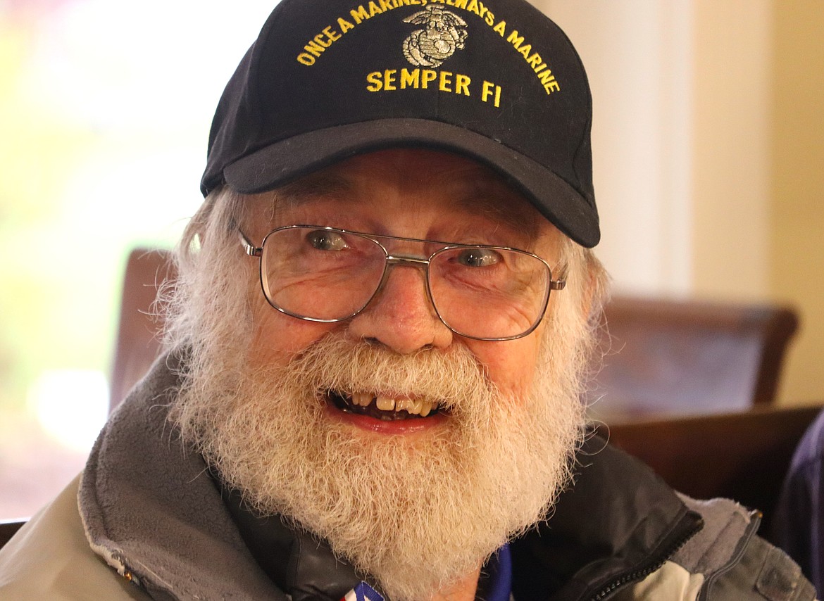 Marine veteran Jim Zeorlin laughs during a ceremony to honor veterans at Brookdale Coeur d'Alene on Friday.