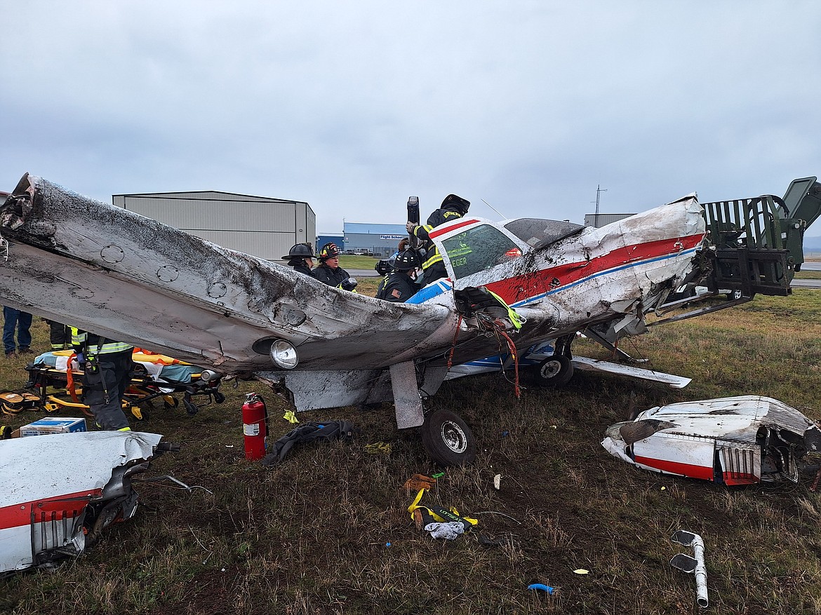 First responders pulled a pilot from a Cessna 310 after the plane crashed Monday morning.