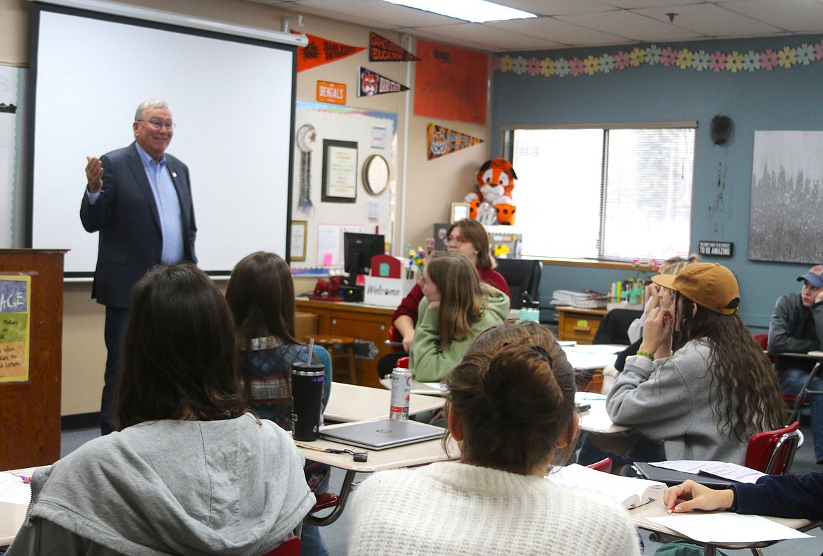 Lt. Gov. Scott Bedke talked with Sandpoint High School seniors about the Idaho Launch program Friday, Nov. 10.