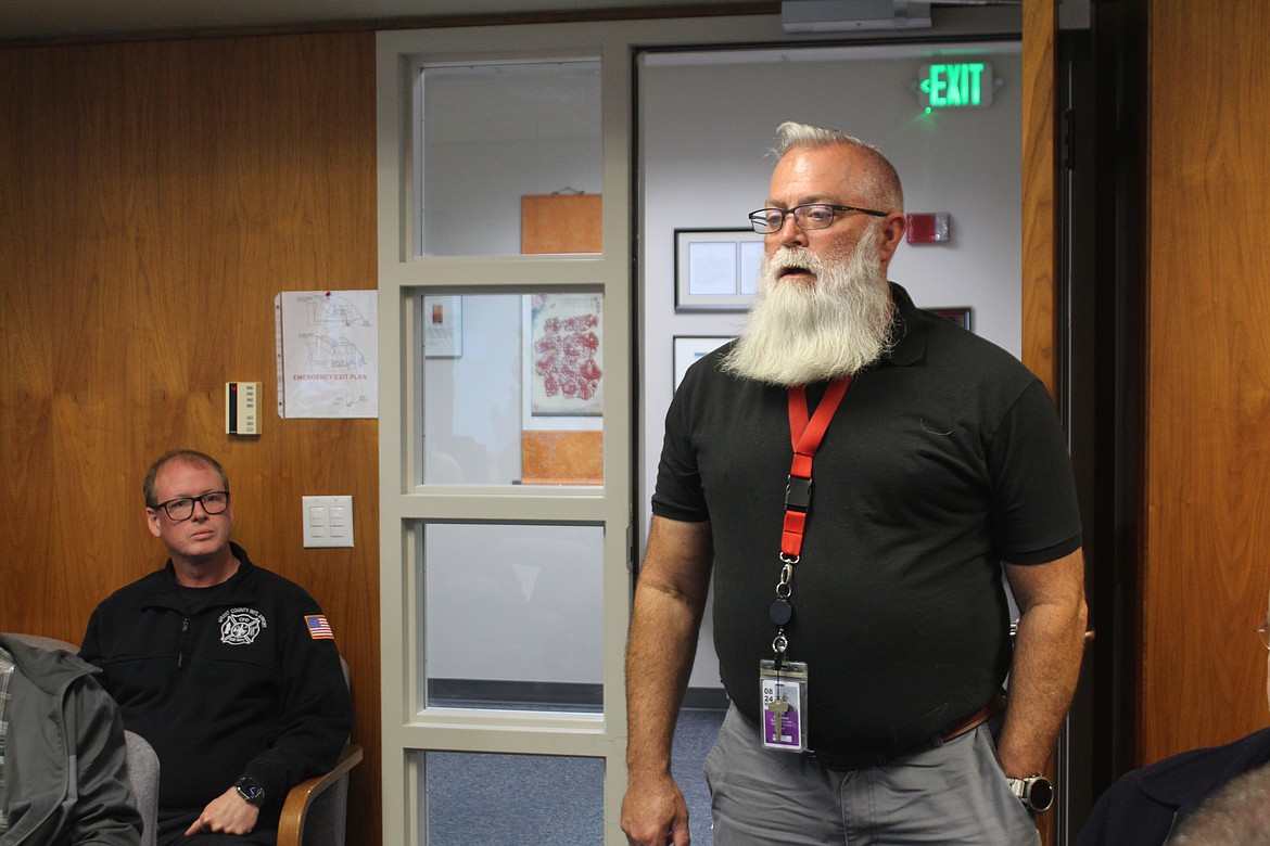 Rod Richeson, chair of the Moses Lake Municipal Airport Commission, expresses the airport commission’s support for changing the airport’s management to the Port of Moses Lake during the port commission meeting Monday.