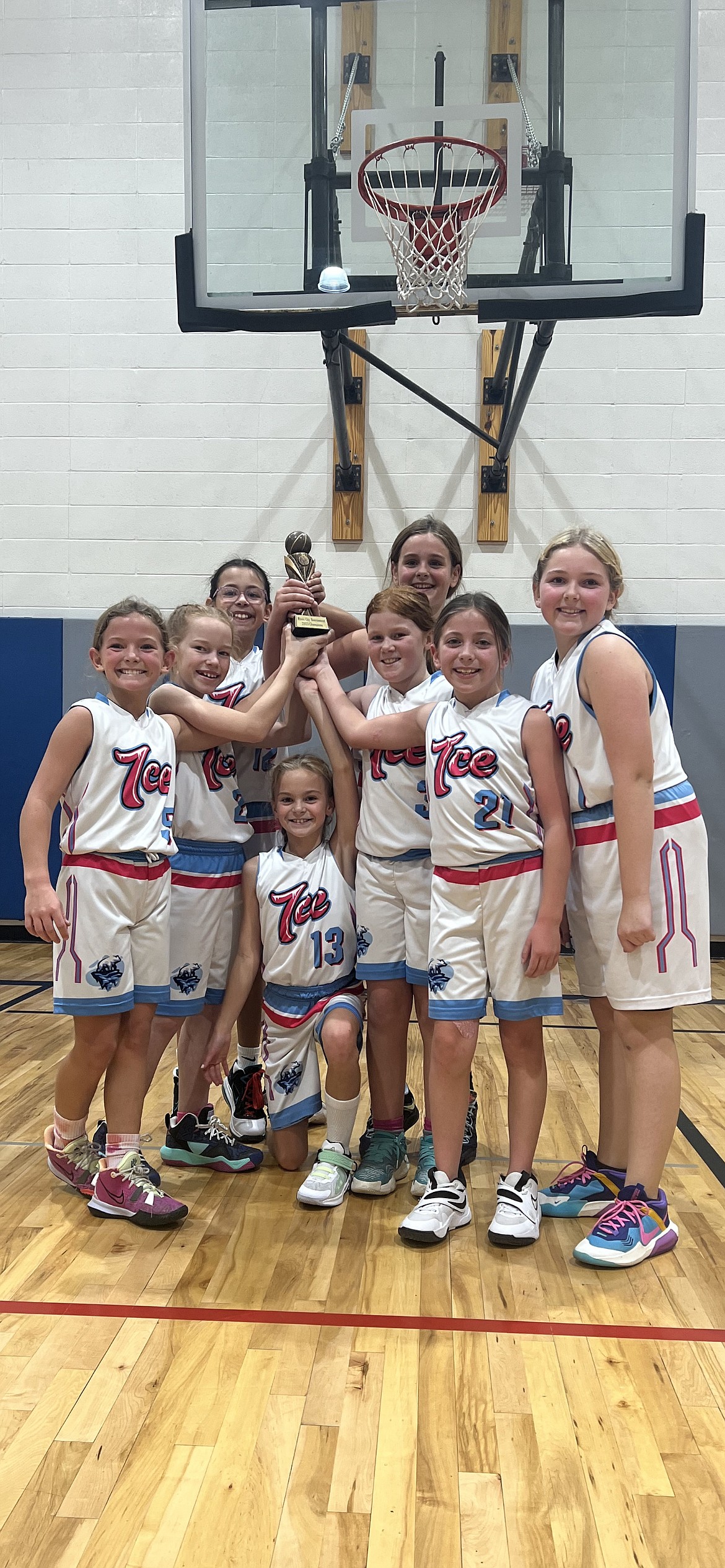 Courtesy photo
The North Idaho ICE fourth-grade AAU basketball team won the championship at the River City tournament. In the front is Aida Stanley; middle from left, Isla Wearne, Madison West, McKinley Anderson, Kambry Brouse and Charlotte Johnson; and rear from left, Kendall Fierro and Phoebe Leggat.