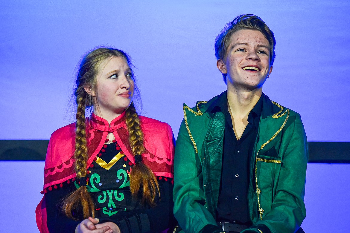 Flathead High School students rehearse a scene from the musical "Frozen" inside the auditorium on Tuesday, Oct. 24. Performing are Gracyne Johnson as Anna and Collin Olson as Hans. (Casey Kreider/Daily Inter Lake)