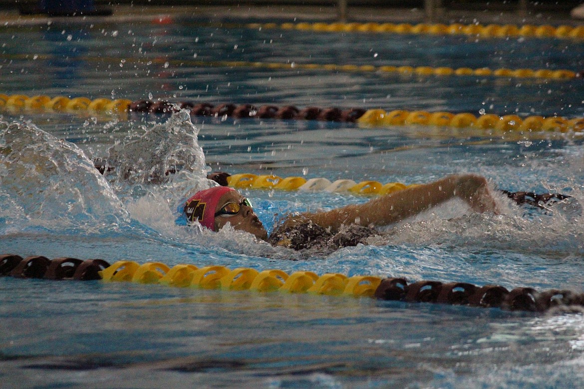 Moses Lake junior Julia Heaps competes in the breaststroke during a Sept. 28 meet. Heaps was one of seven Mavs to travel to the state meet last week.