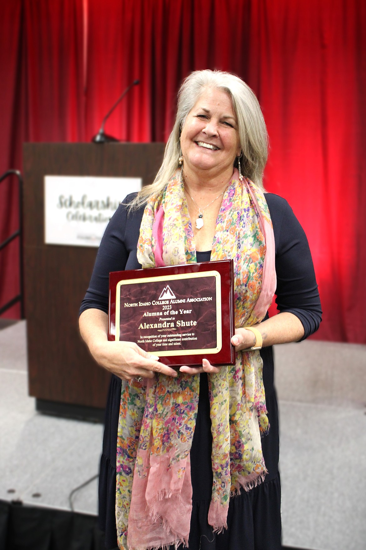 Alexandra ‘Ali’ Shute holds her award at the North Idaho College Foundation Scholarship Celebration Monday, Nov. 6 at NIC’s Coeur d’Alene campus.