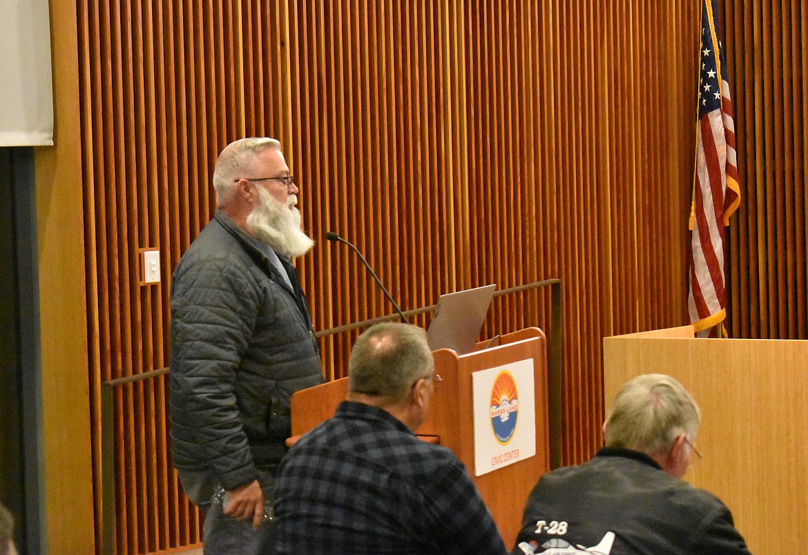 Moses Lake resident Rod Richeson speaks to the Moses Lake City Council Tuesday about violent crime in his neighborhood. The Moses Lake Police Department has a higher-than-average rate for solving crime, but MLPD officials say laws passed in the last few years tie their hands on proactive law enforcement.