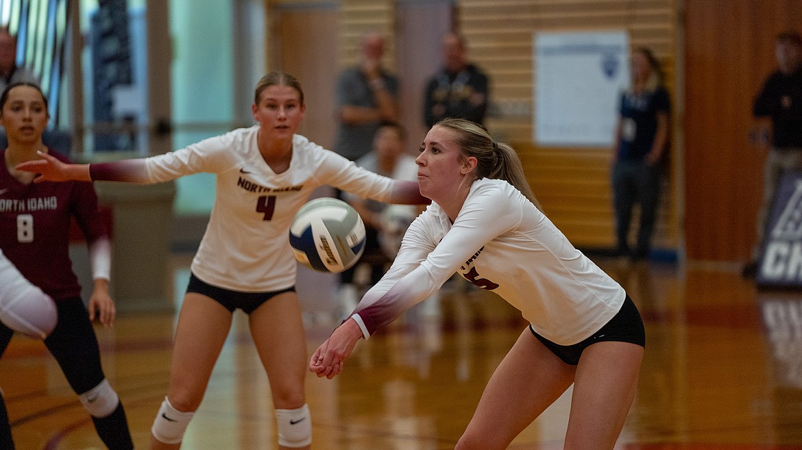 NIC ATHLETICS
North Idaho College sophomore outside hitter Rachael Stacey returns a ball during the second set of Friday's match against Bellevue.