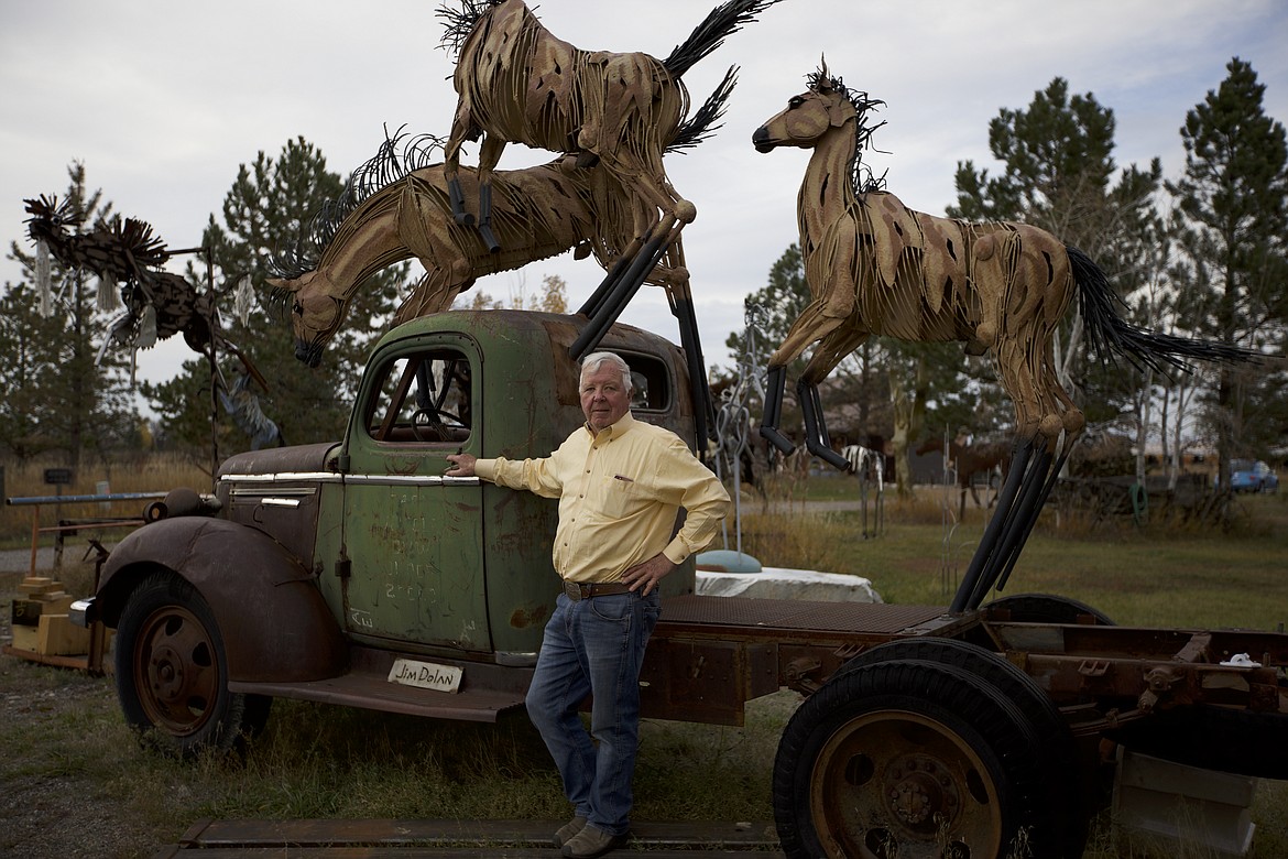 Artist Jim Dolan’s yard and shop on Airport Road outside of Belgrade includes an eclectic array of animal sculptures. (Anna Paige/MTFP)