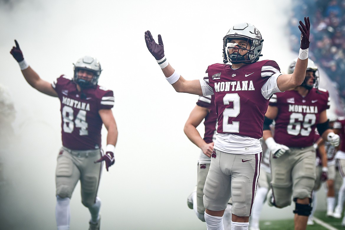 Wide receiver Drew Deck, from Glacier High School, and the Montana Grizzlies take the field against Montana State for the Brawl of the Wild at Washington-Grizzly Stadium on Saturday, Nov. 18. (Casey Kreider/Daily Inter Lake)