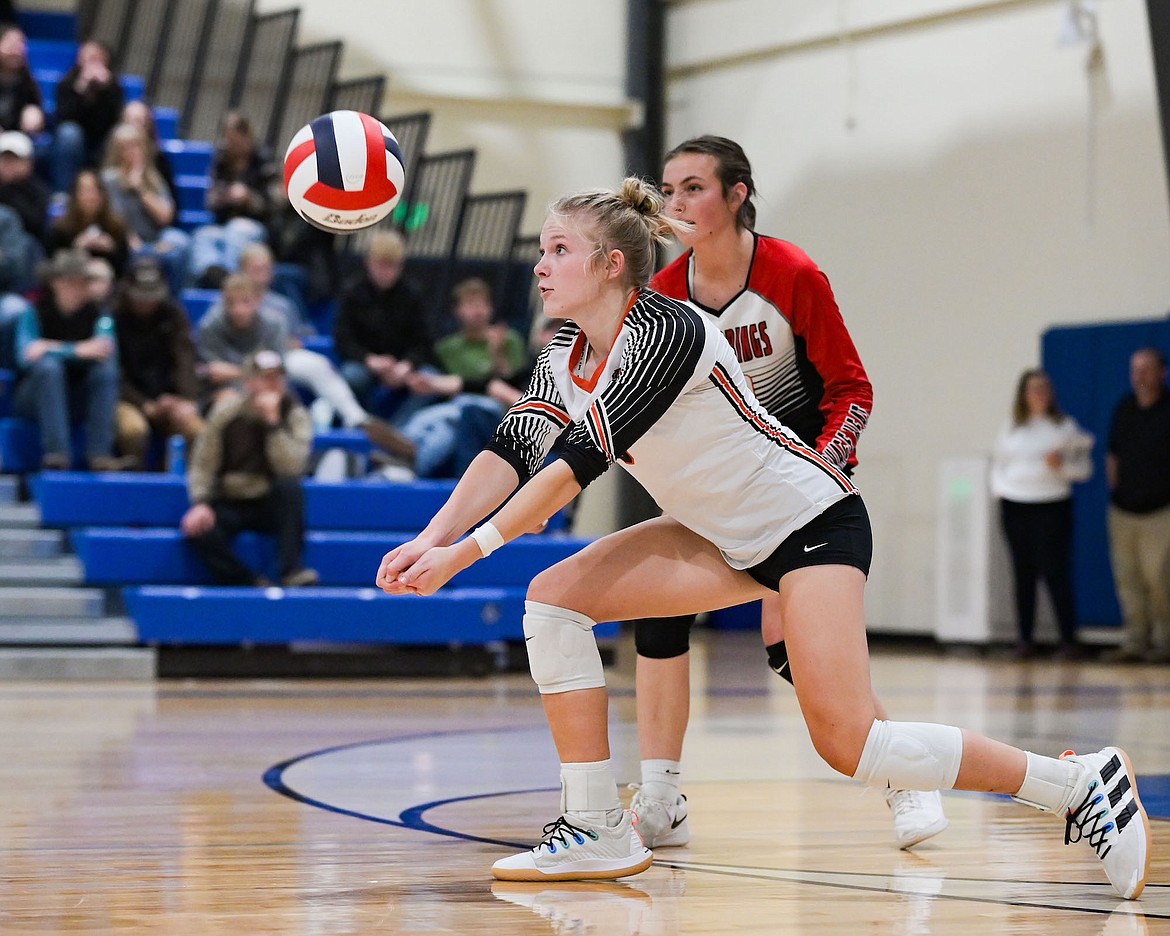 Ronan's Lauryn Buhr digs the ball during the All-Star game in St. Ignatius. (Christa Umphrey photo)