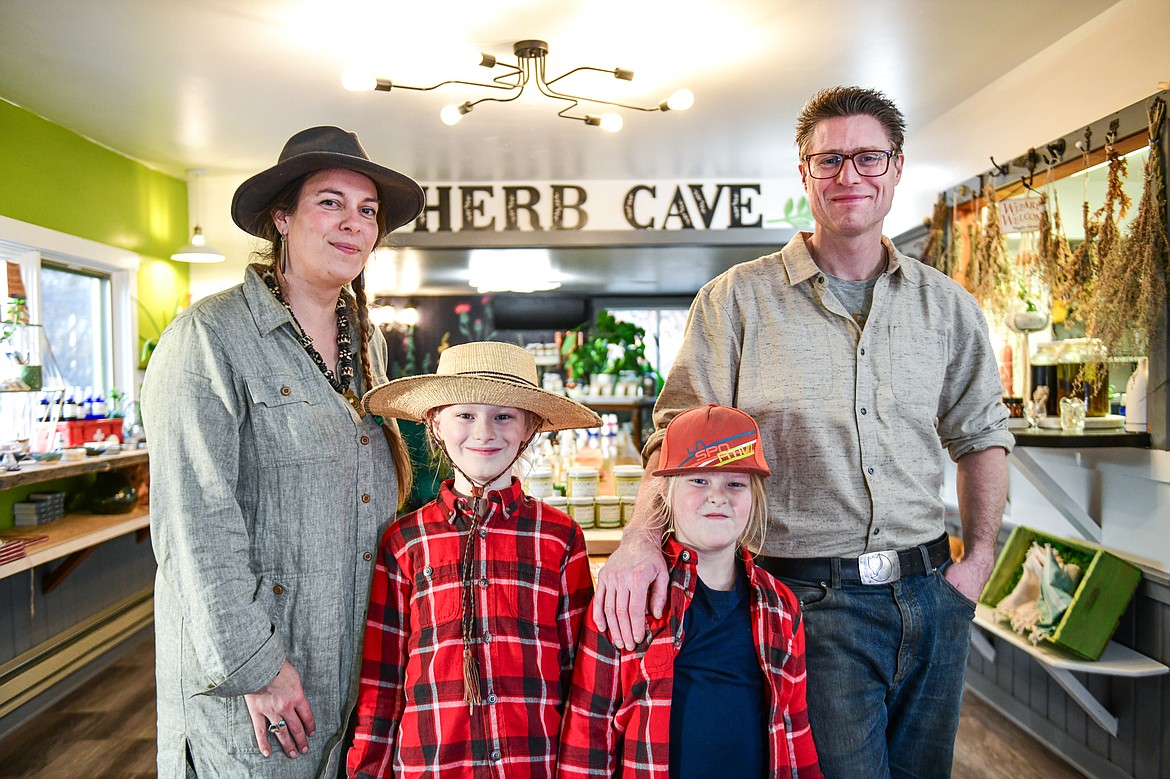 Maranda and Michael Johnson with sons Everest and Finn at The Good Stuff Botanicals in Bigfork on Tuesday, Nov. 21. (Casey Kreider/Daily Inter Lake)