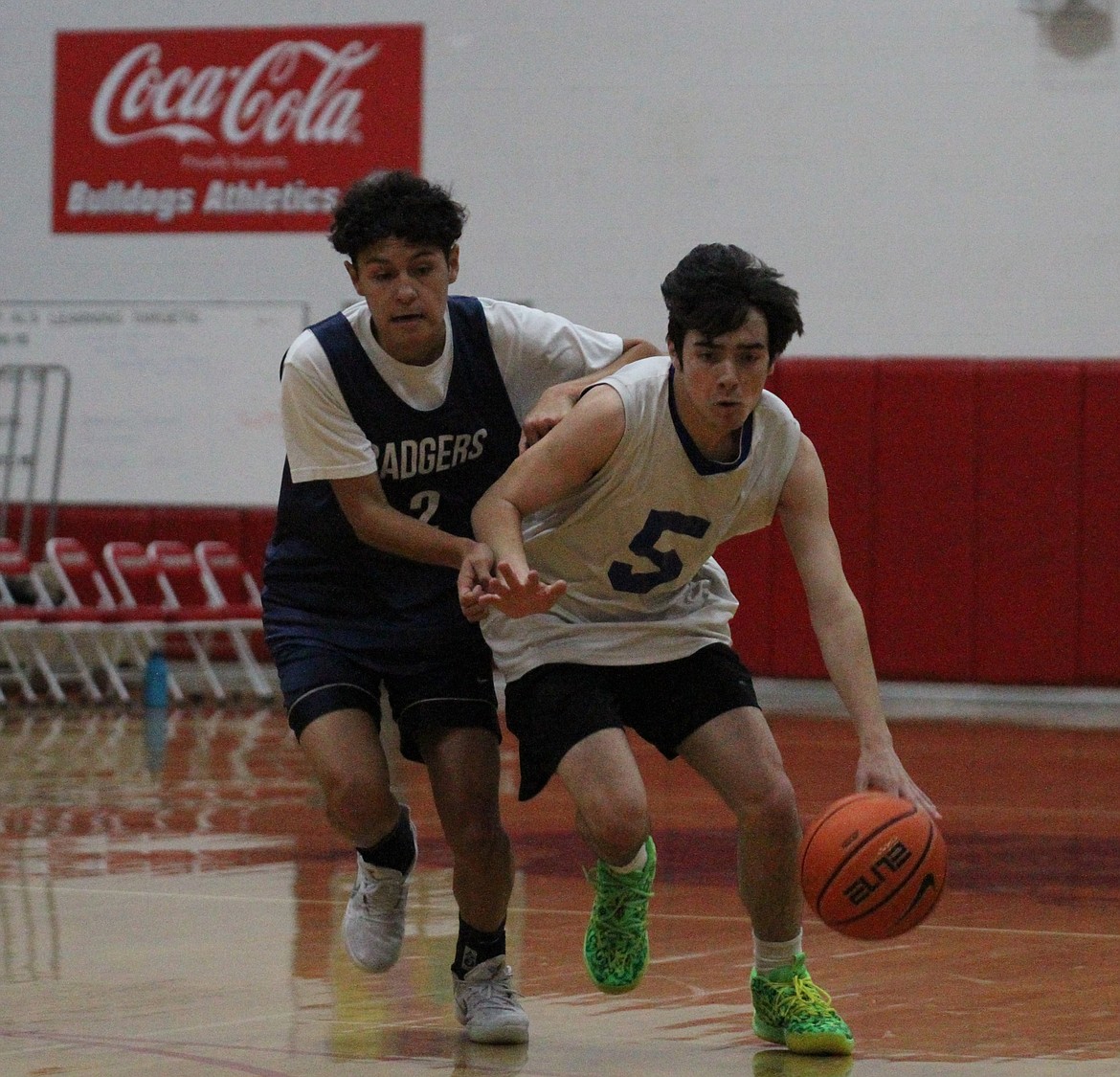 Clark Fork's Cole Sanroman makes a move and dribbles by Bonners Ferry's Chago Jimenez.