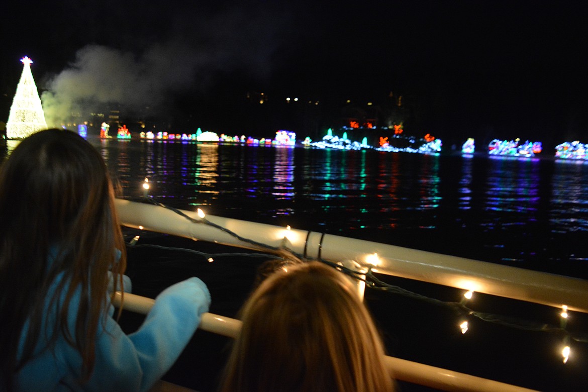 Families watched the light show at the North Pole during Lake Coeur d'Alene Cruise.