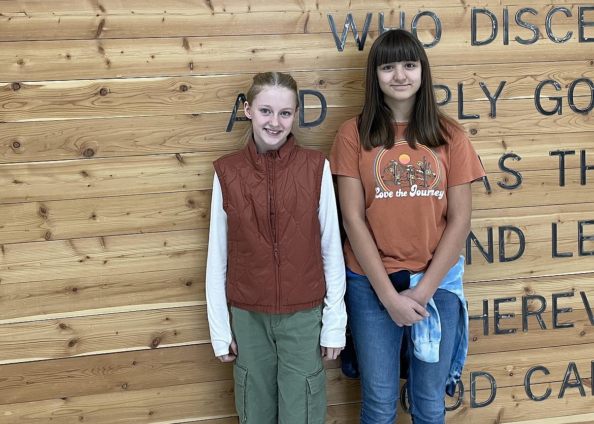 Stillwater Christian School seventh-graders Clara Carroll and Madison Broker competed in the 2023 Montana Secretary of State’s Constitution Contest. (Courtesy photo)