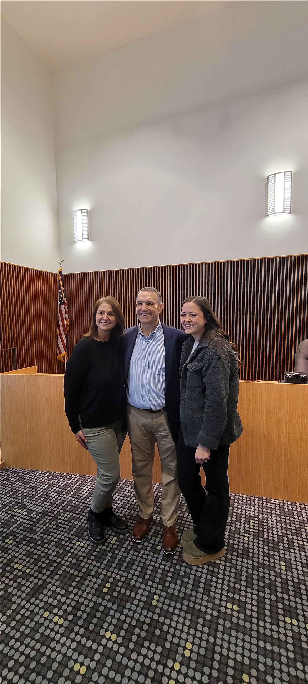 Moses Lake’s former police chief and now City Manager Kevin Fuhr poses with his wife Emily, left, and daughter Jordan, right. Fuhr thanked them for their support during his 32 years of service in law enforcement and their love during that time.