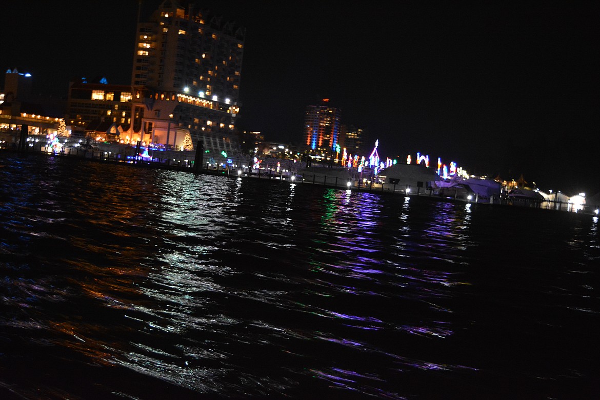 Lights from the massive Coeur d’Alene Resort Holiday Light Show could be seen from afar on board the Mish-An-Nock.