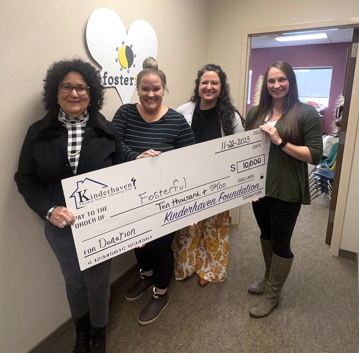 Pictured, from left, are Kinderhaven Foundation board members, Kathy Marietta, Betsy Dalessio and Mary Smith with Fosterful’s Lindsay Morgan, North Idaho regional manager.